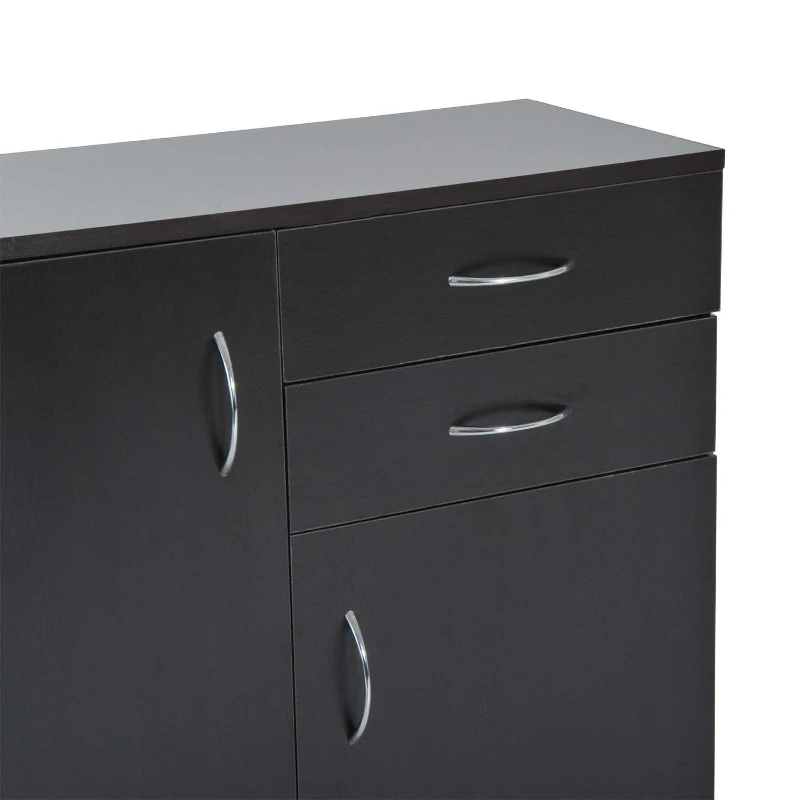 HomCom Wooden Two Door Shoe Shelf Storage Organizer With Drawers - Dark Coffee