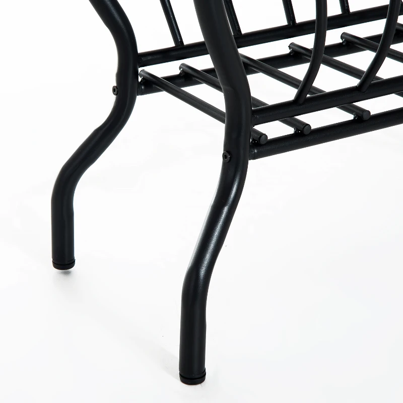 HomCom Metal Magazine Rack End Table w/ Glass Top - Black Glass Top