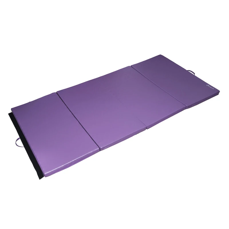 Soozier 8' x 4' x 2" PU Leather Folding Gymnastics Martial Arts Tumbling Mat - Purple