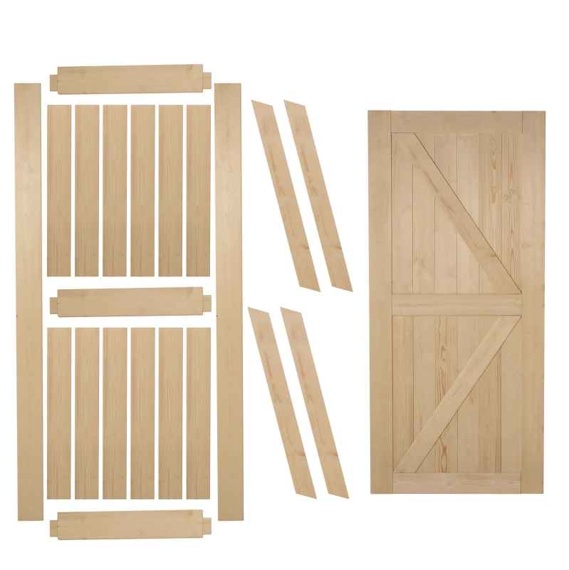 HOMCOM 7' H x 3' W Sturdy Sliding Barn Door, Unfinished Solid Spruce Wood Frame with Pre-Drilled Holes