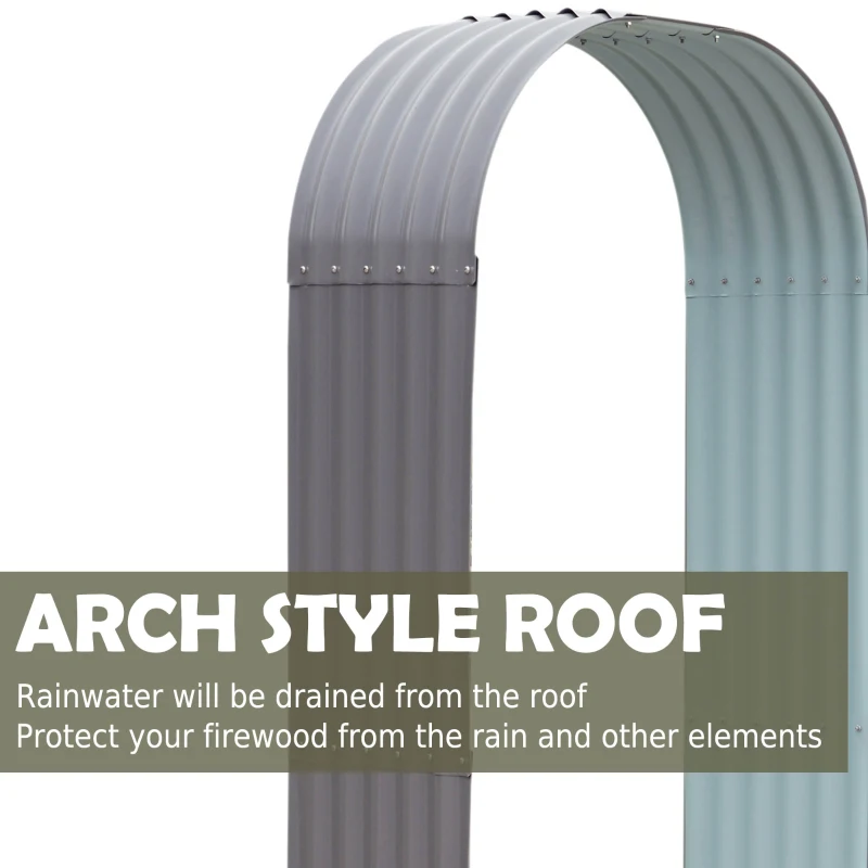 Outsunny 79" Steel Sturdy Firewood Covered Shed Storage Rack - Gray