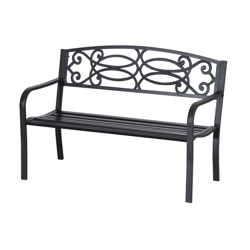 Outsunny 2 Seater 50" Steel Flowering Design Decorative Lawn Patio Garden Bench