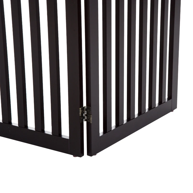PawHut 36" x 80" Wooden Freestanding 4 Panel Expandable Pet Gate - Rich Espresso