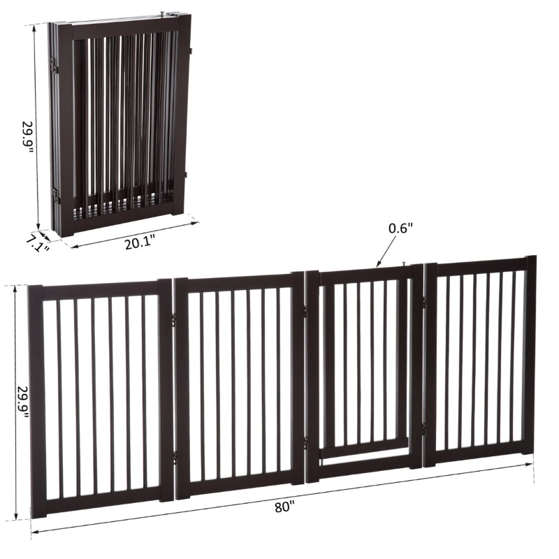 PawHut 31" x 81" 4 Panel Freestanding Wooden Expandable Pet Gate with Door