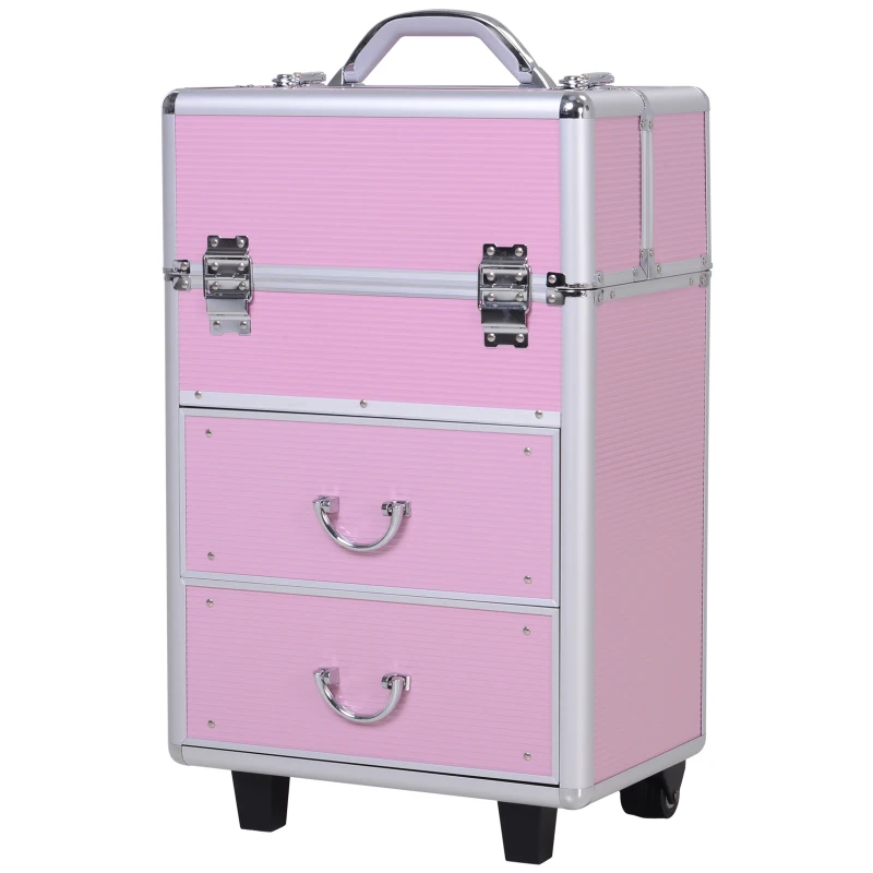 Soozier Large Makeup Train Case Professional MUA Vertical Rolling Full Travel Vanity Case - Pink