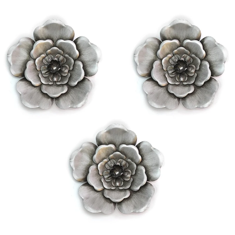 Stratton Silver Metal Wall Flowers (Set of 3)