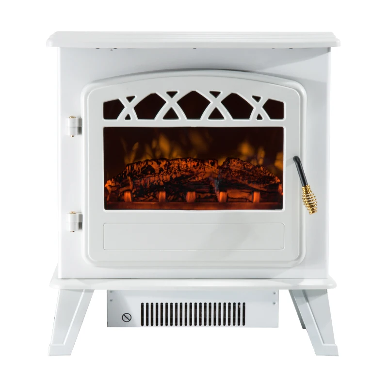 HomCom 20" 1500W Free Standing Electric Wood Stove Fireplace Heater - White