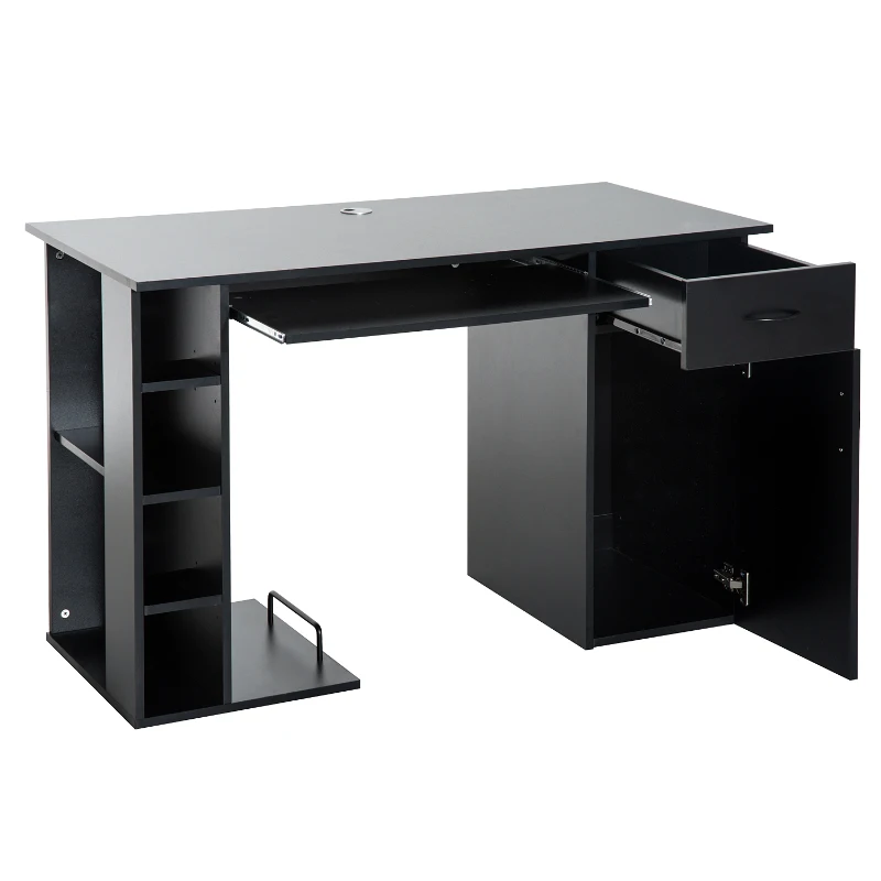 HomCom 47" Compact Wooden Modern Home Office Desk with Storage Shelves and Cabinet - Black