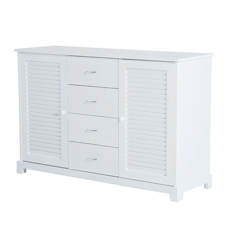 HomCom 47" Contemporary Craftsman Style Bathroom Cabinet Buffet Sideboard Countertop Tower with Drawers and Shutters - White