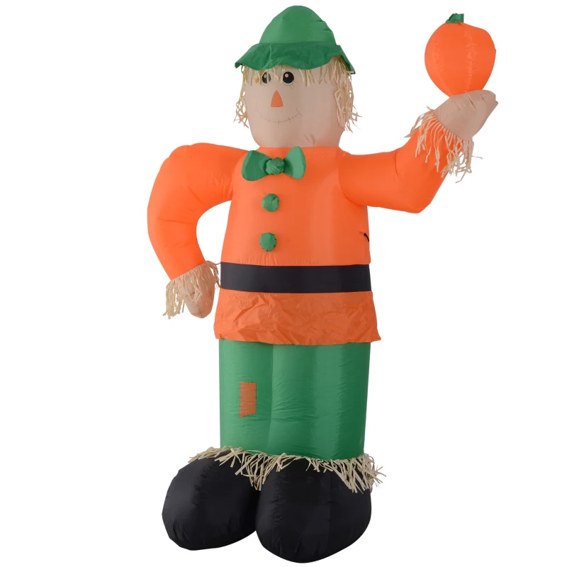 HOMCOM 7’ LED Outdoor Halloween Thanksgiving Inflatable Decoration - Smiling Scarecrow Holding Pumpkin