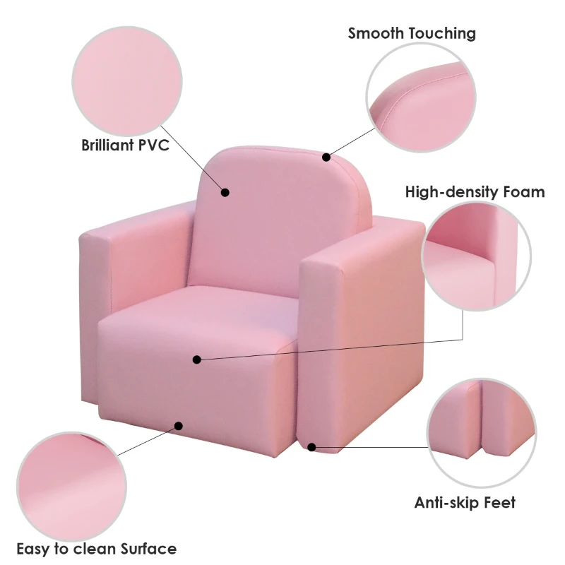 Qaba 2-in-1 Children's Multifunctional Convertible Table and Chair Set for Playroom - Pink