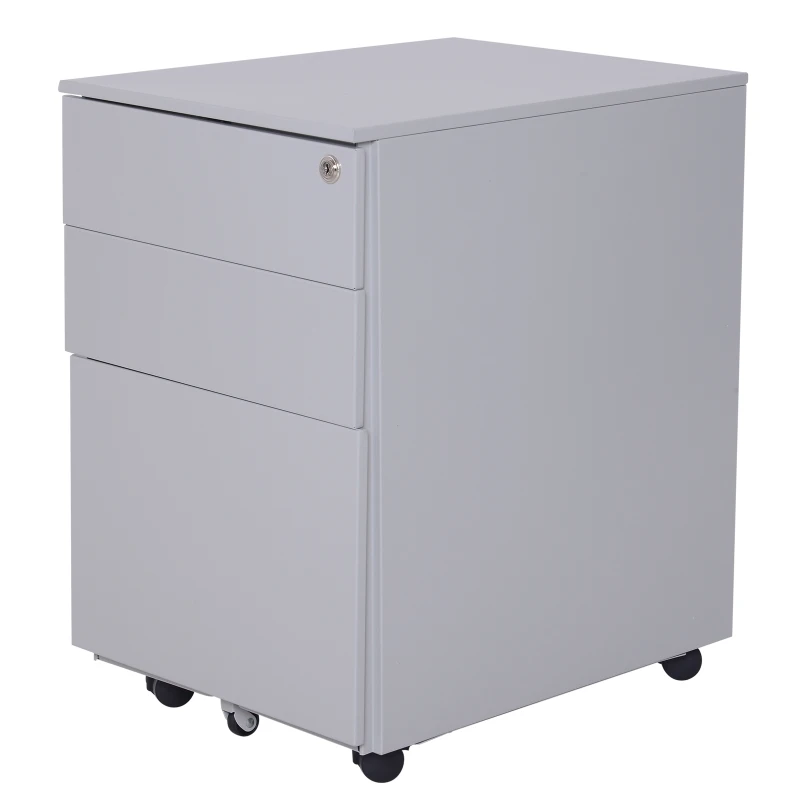 Vinsetto 24" Metal 3 Drawer Locking Under Desk Filing Cabinet On Wheels - Grey