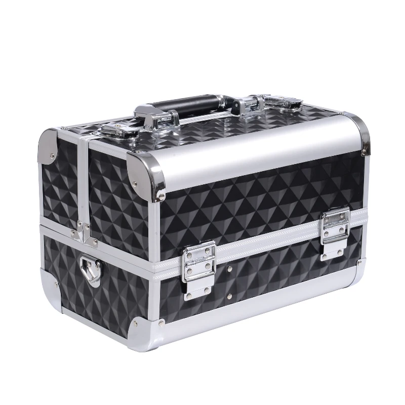 Soozier 12" Cosmetic Makeup Train Case w/ Mirror & Extendable Trays - Black