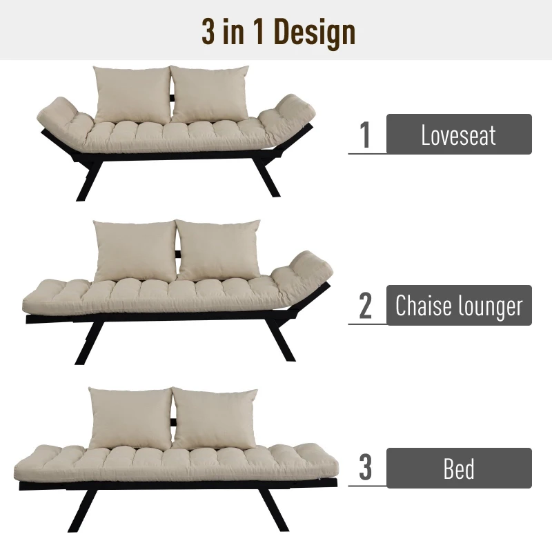 HOMCOM Click Clack Couch  Convertible Futon Sleeper Sofa Bed - Modern - Linen Fabric - 61" L - Beige