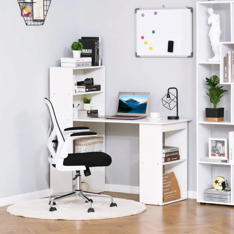 HOMCOM 47" Modern Office Compact Computer Crafting Hobby Desk Bookcase - White
