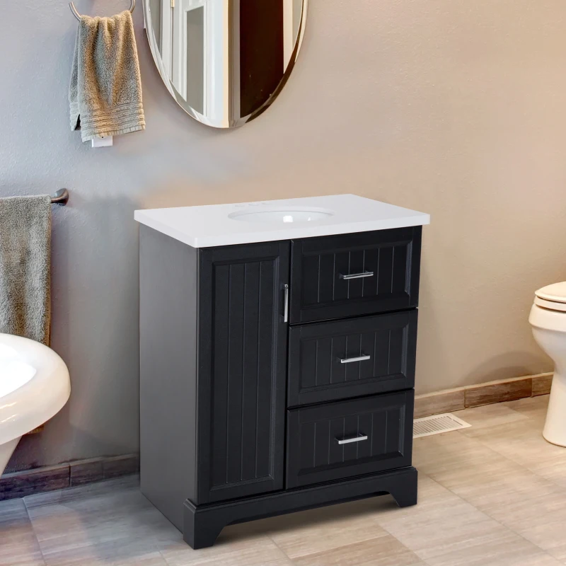Kleankin 34” Modern Ceramic Sink Bathroom Vanity Set