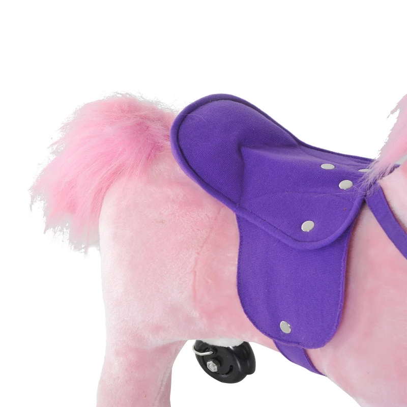 Qaba Children’s Soft Plush Mechanical Toy Riding Horse with Forward Walking Motion - Pink and Purple