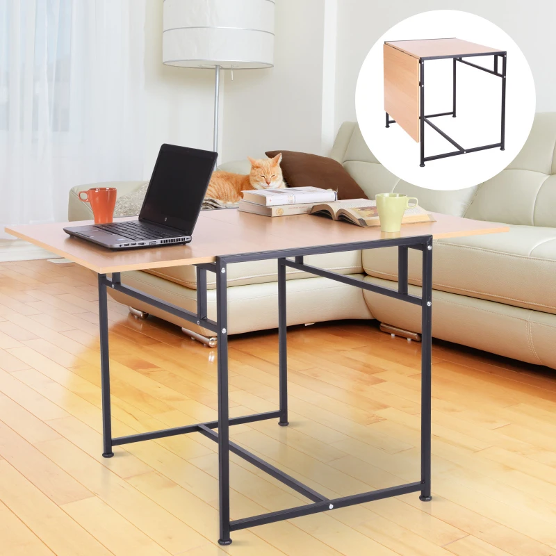 HomCom 47" Versatile Wood Top Drop Leaf Office Computer Desk Folding Side Table - Black