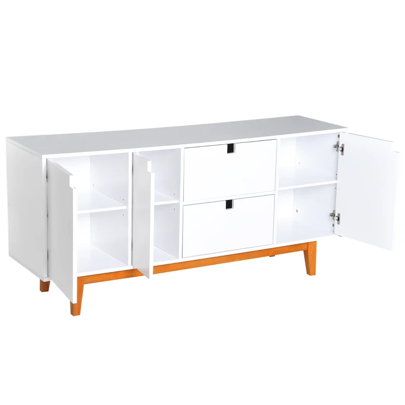 HomCom 57" Wood Storage Cabinet with Doors Two Tone Contemporary Sideboard Buffet Table - White