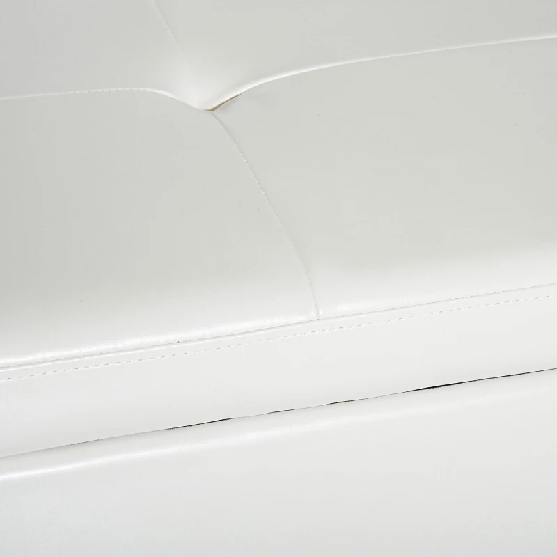 HomCom 42” Rectangular Faux Leather Storage Ottoman Bench with Tray - Cream White