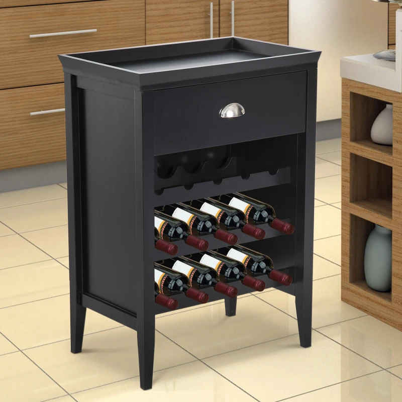 HomCom 33" 15 Bottle Floor Wine Rack Storage Cabinet - Black