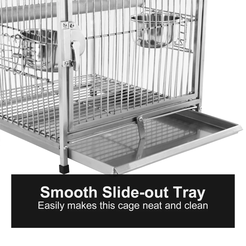 PawHut 25" Dome Top Stainless Steel Travel Bird Cage Carrier with Handle Perch