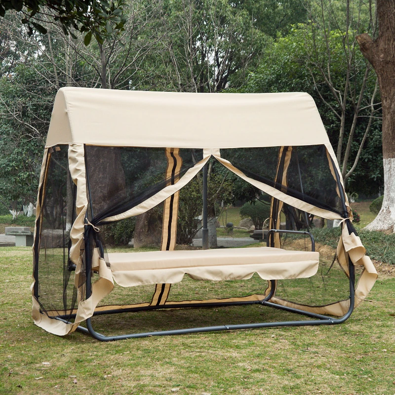Outsunny 3 Seat Outdoor Covered Convertible Swing Chair / Bed with Mosquito Netting