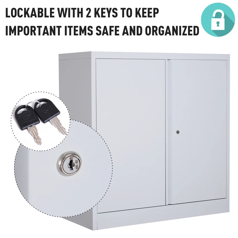 HomCom 36" Counter Height Metal Locking Storage Cabinet with 2 Adjustable Shelves - Grey