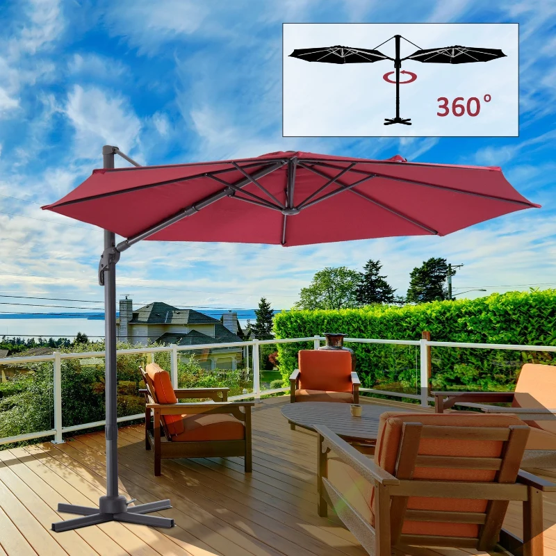 Outsunny 10' Offset Rotating Outdoor Patio Garden Umbrella with Tilt and Crank