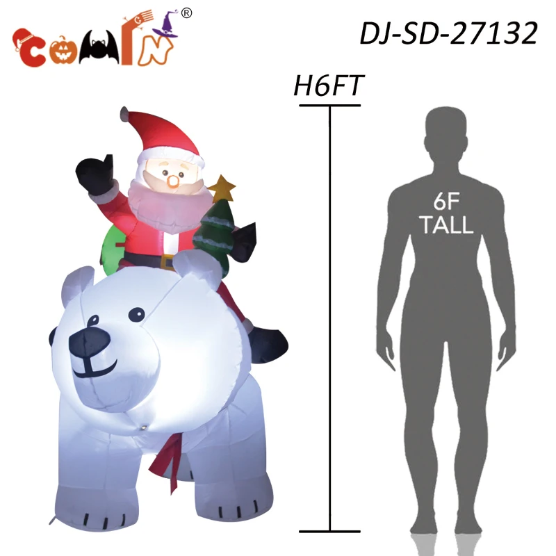 COMIN 6 Foot Tall Garden Inflatable Polar Bear & Santa (can shake)