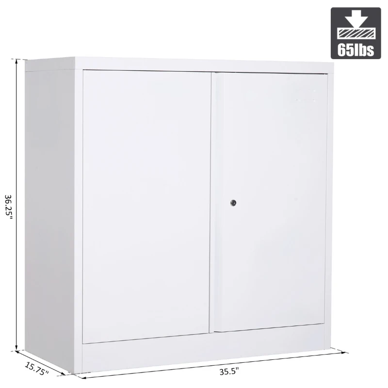 HomCom 36" Counter Height Metal Locking Storage Cabinet with 2 Adjustable Shelves - Grey