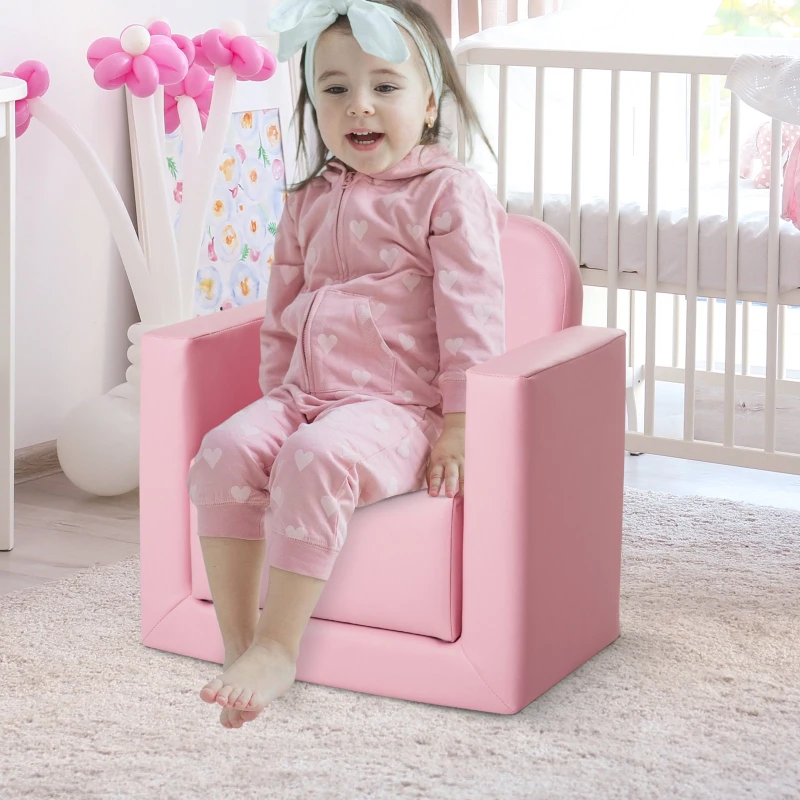 Qaba 2-in-1 Children's Multifunctional Convertible Table and Chair Set for Playroom - Pink