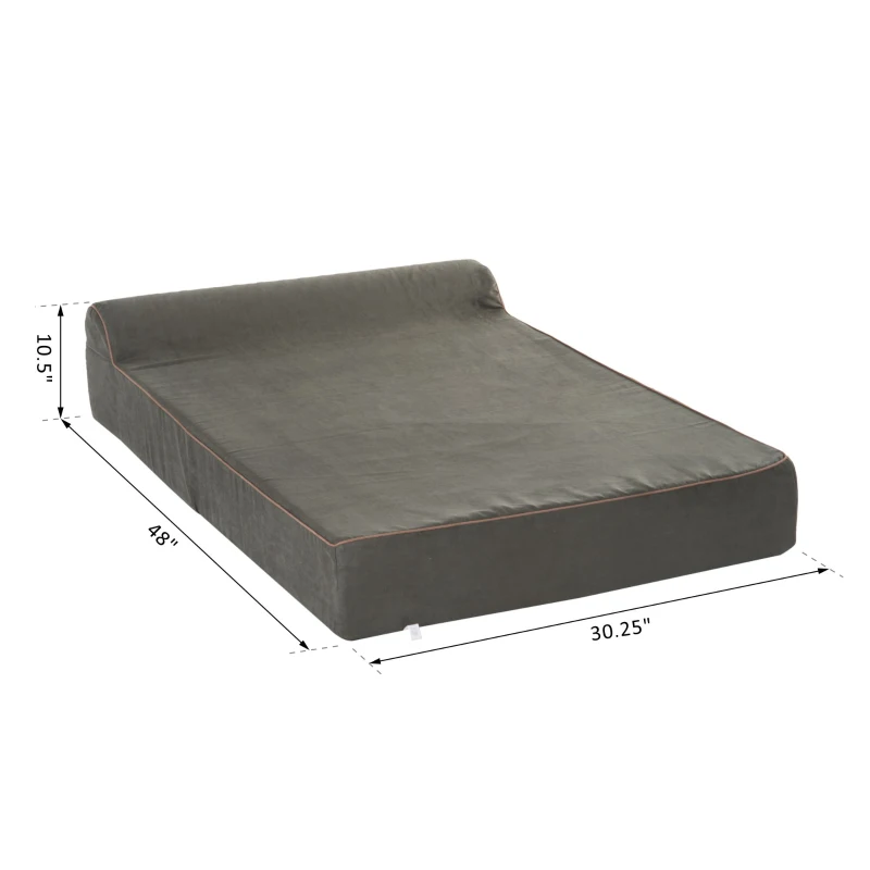 PawHut Orthopedic 52" x 36" Suede Padded Pet Dog Bed  Memory Foam Bolster with Pillow - Army Green with Brown Liner