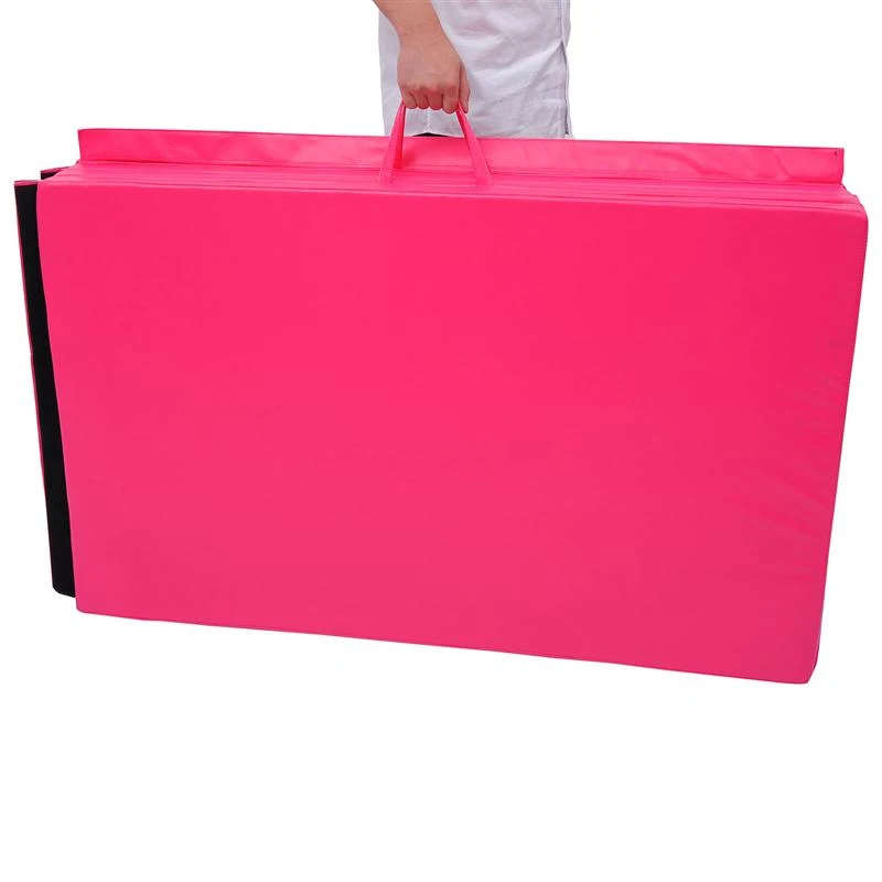 Soozier 10' x 4' x 2" PU Leather Folding Gymnastics Tumbling / Martial Arts Mat with Handles - Pink