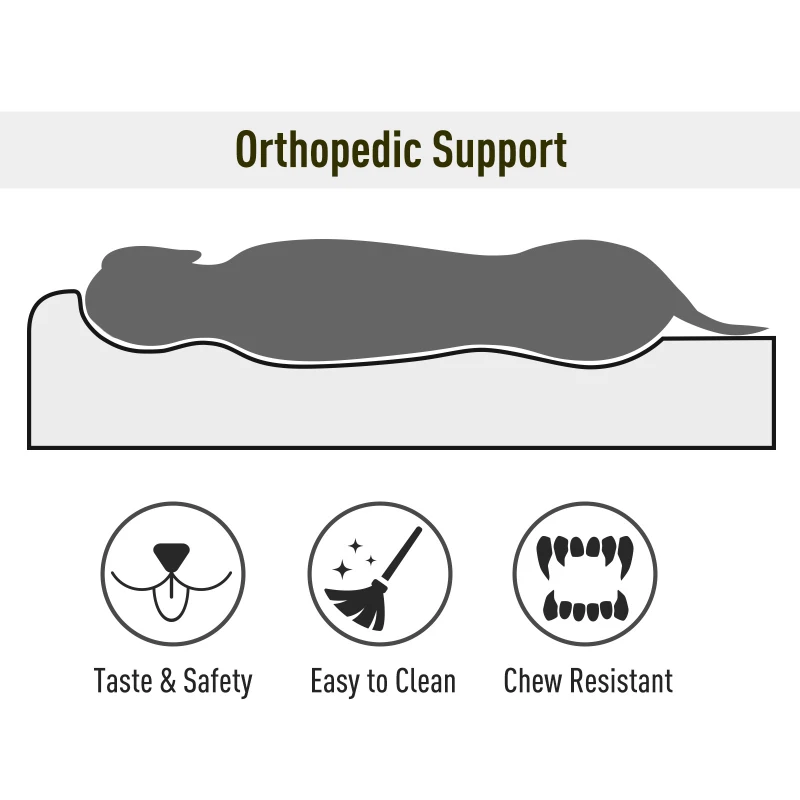 PawHut Orthopedic 52" x 36" Suede Padded Pet Dog Bed  Memory Foam Bolster with Pillow - Army Green with Brown Liner