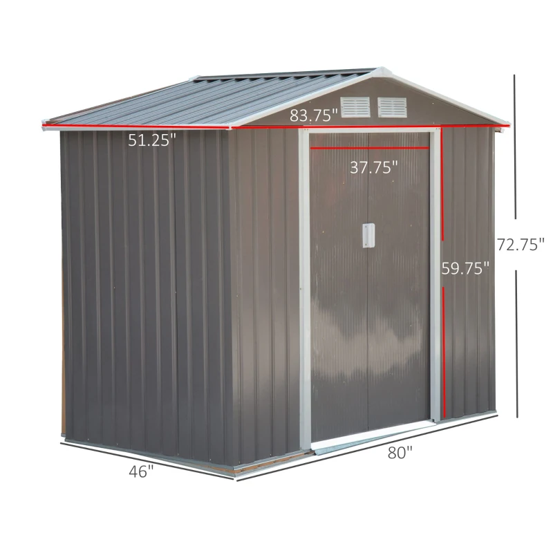 Outsunny 7' x 4' Outdoor Metal Garden Storage Shed with Sloped Roof - Gray/White