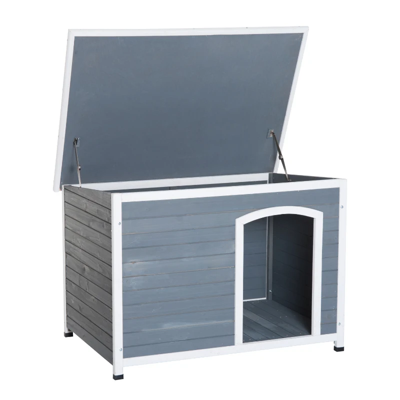 PawHut 46” x 31” Wooden Rustic Outdoor Elevated Dog House With Hinged Roof