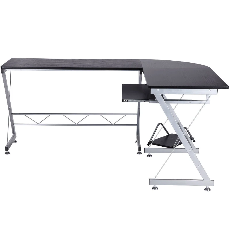 HomCom 67” Wooden L-Shaped Corner Computer Desk With Keyboard Tray - Black