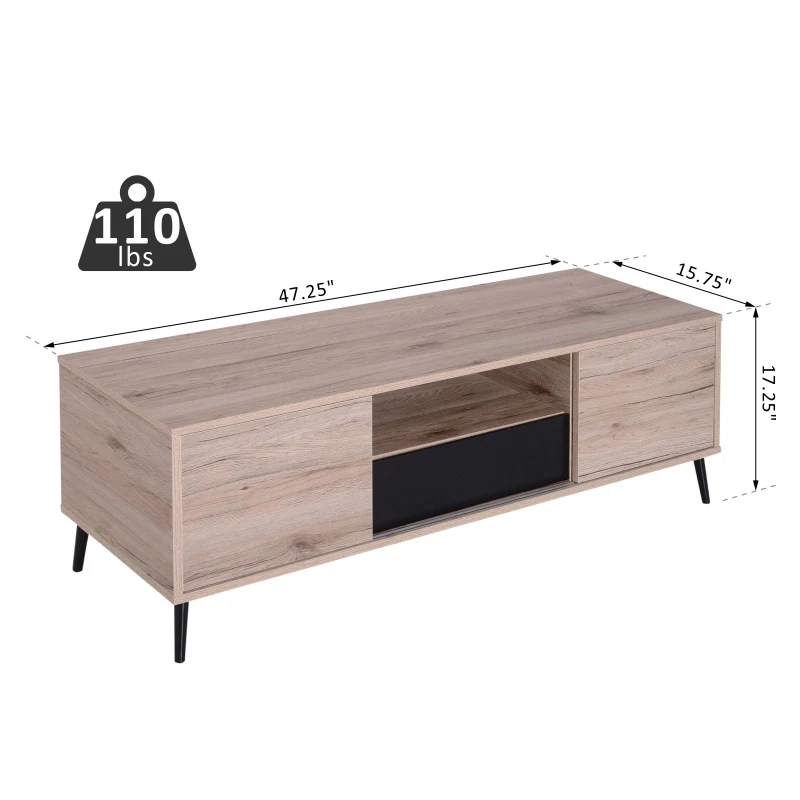 HomCom 47" Wood Mid Century Modern Cabinet TV Stand with Storage - Oak