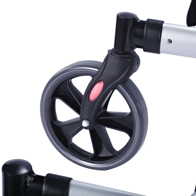 HomCom Aluminum Folding Rollator Walker w/ Seat and 8" Wheels