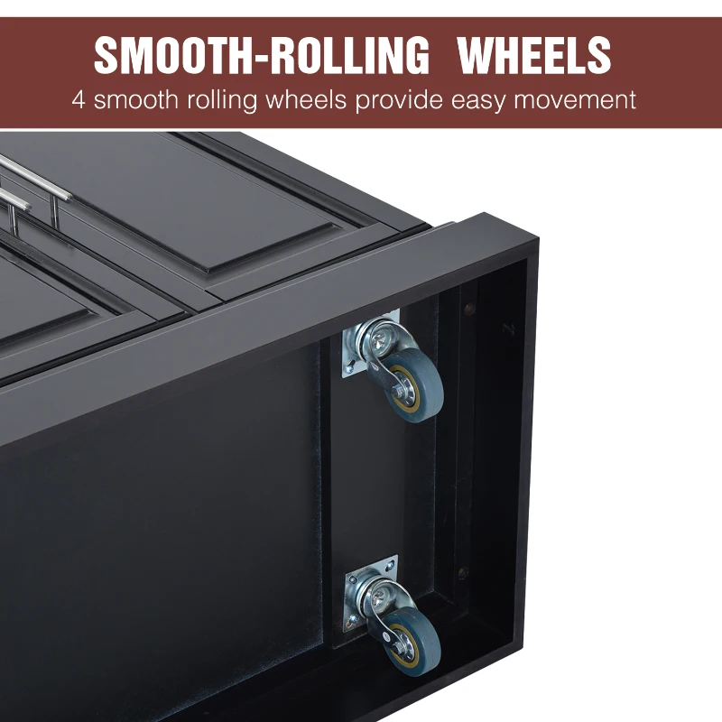 HomCom Modern Kitchen Rolling Island Cart Storage Cabinet with Stainless Steel Top - Black