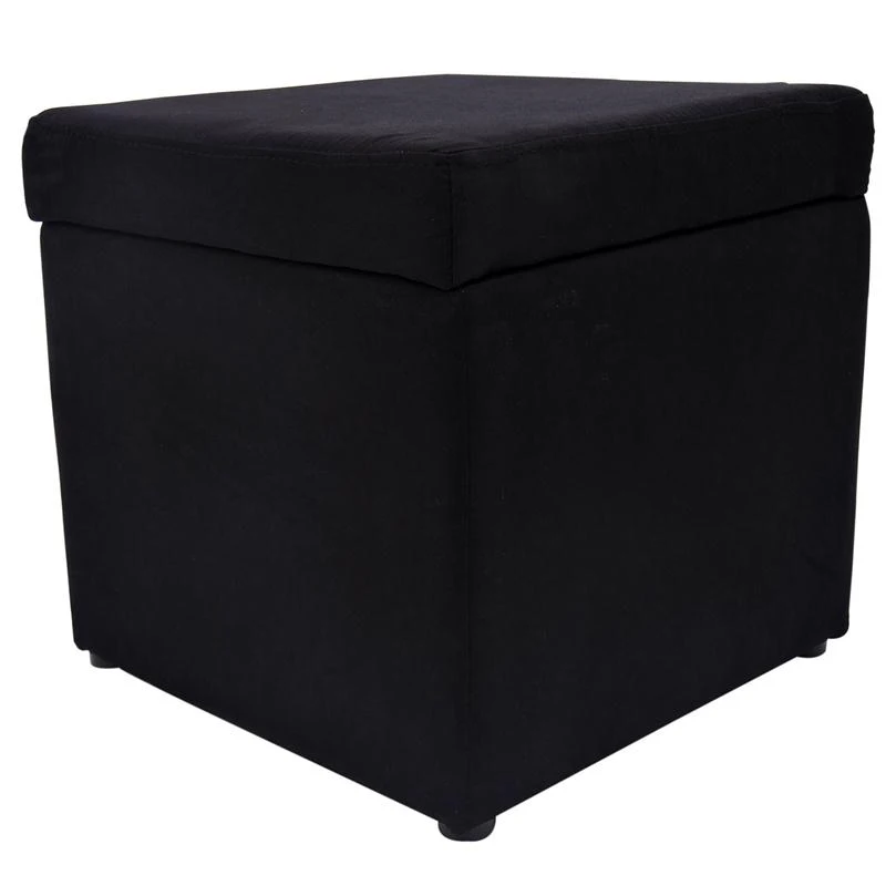 HomCom 16” Cube Microfiber Tufted Storage Ottoman Footrest Seat - Black