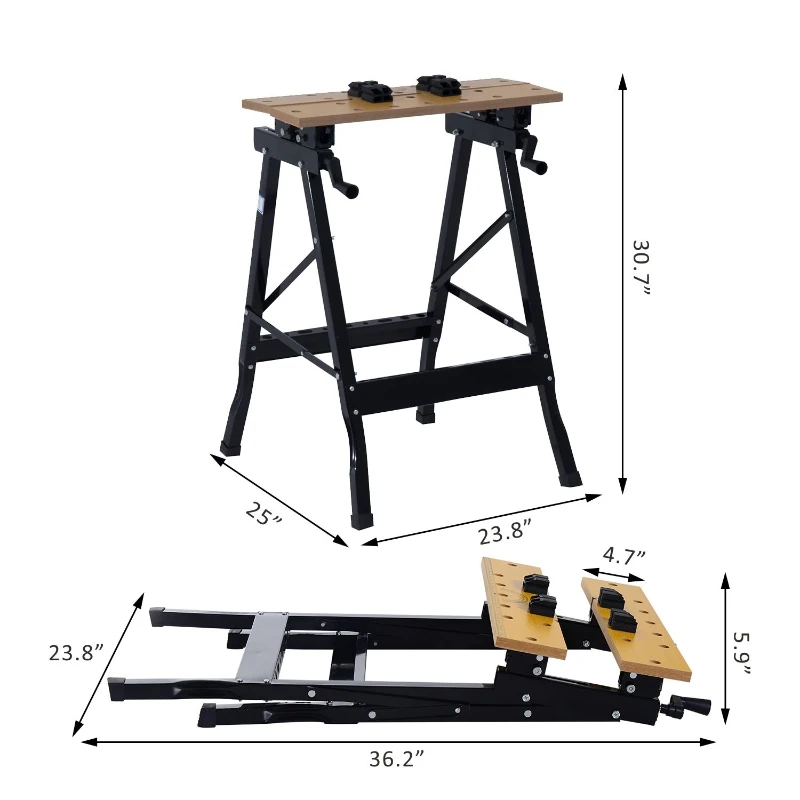 HomCom 25” Adjustable Folding Portable Work Bench and Vise – 330lb Capacity