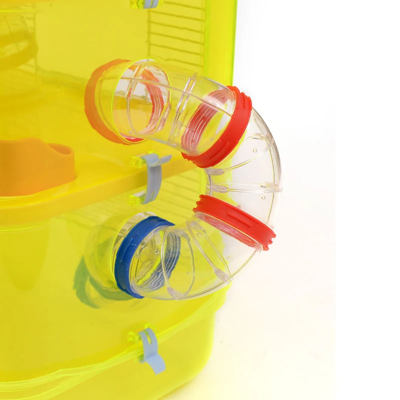 Open Box Pawhut 3 Story Happy Hamster Habitat Pet Critter Cage (Yellow)