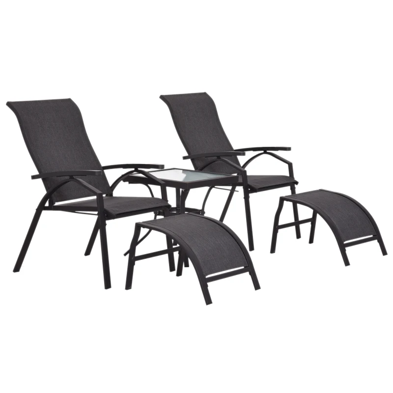 Outsunny 5 Piece Outdoor Garden Recliner Patio Sun Lounger Chair and Table Set