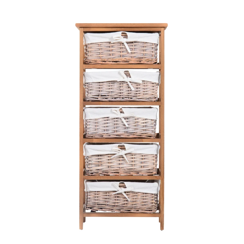 HomCom Wicker Five Drawer Home Storage Unit