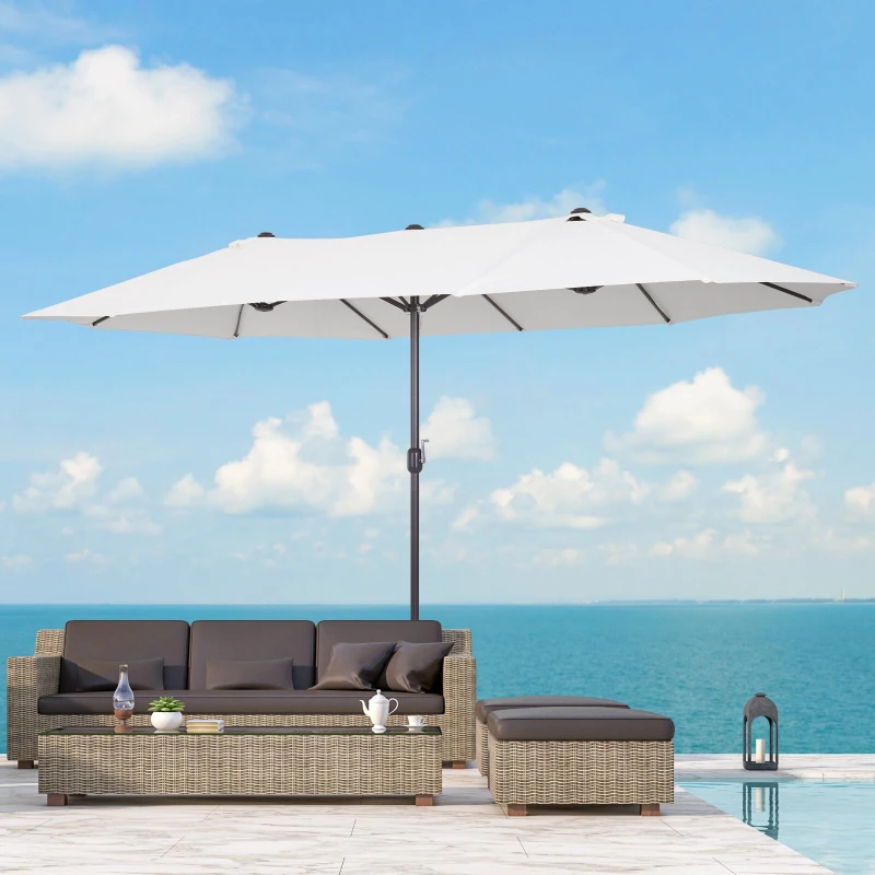 Open Box Outsunny 15' Steel Rectangular Outdoor Double Sided Market Umbrella - Cream White