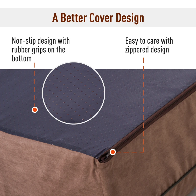 PawHut Orthopedic 52" x 36" Suede Padded Pet Dog Bed  Memory Foam Bolster with Pillow - Brown with Army Green Liner