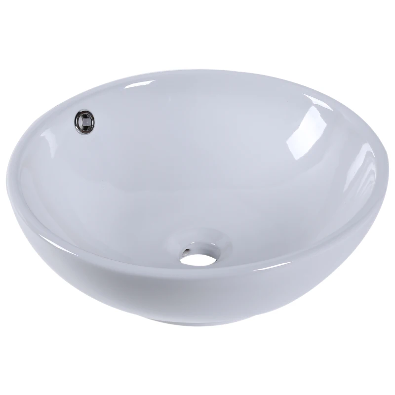 Kleankin 16.5"D Round Above Counter Vessel Sink Porcelain Ceramic Bathroom Vanity Sink Art Basin - Glossy White