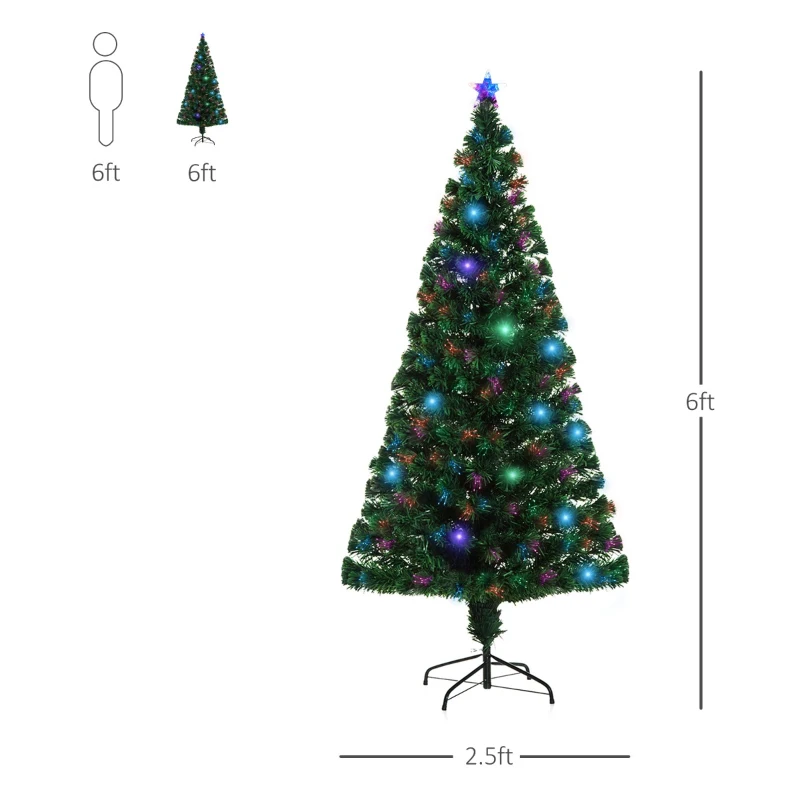 HomCom 6' Artificial Pre-Lit Fiber Optic Holiday Christmas Tree Xmas Decorative Shining Tree with 28 LED Lights